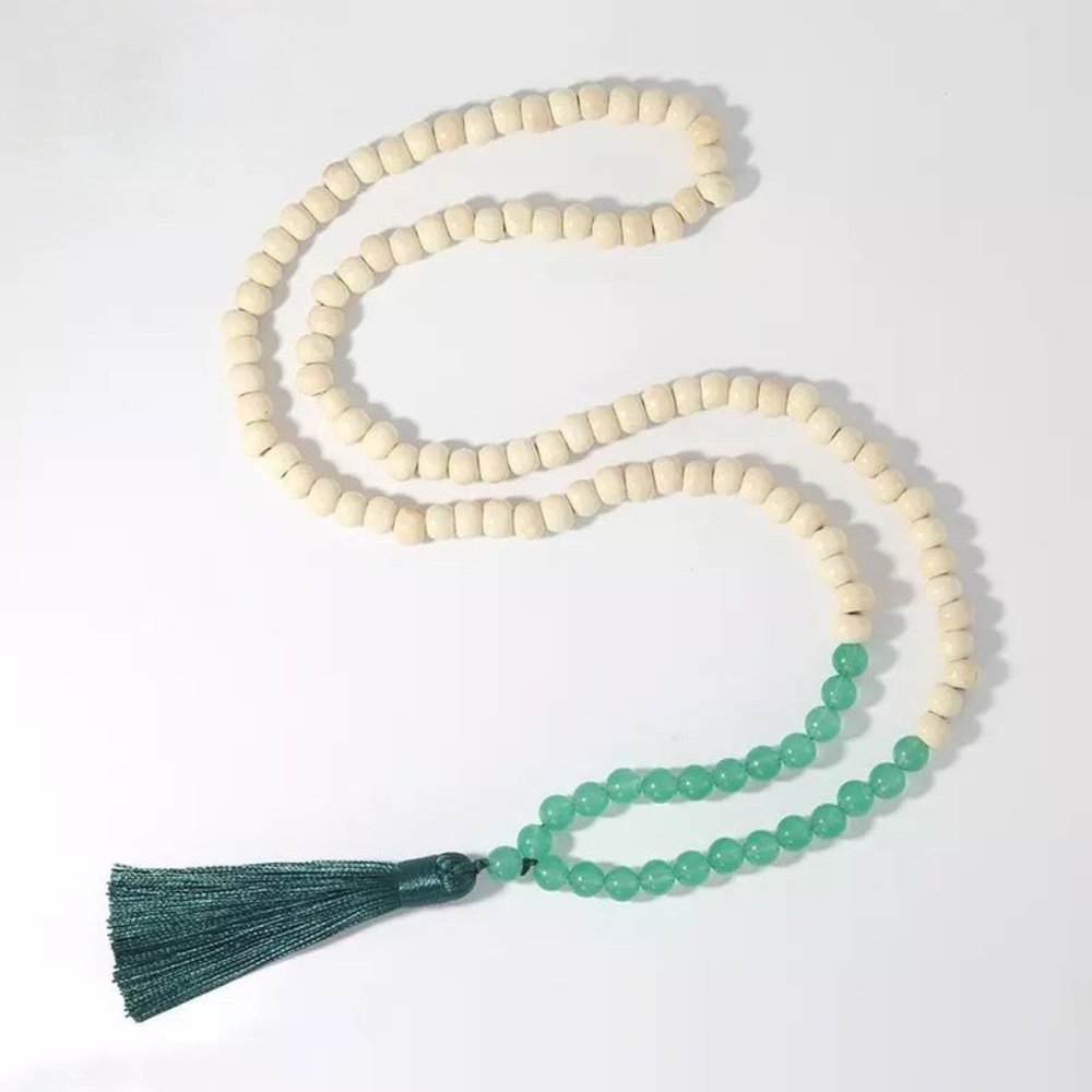 *50% OFF! Mala meditation beads necklace green boho yoga bohemian tassel beaded